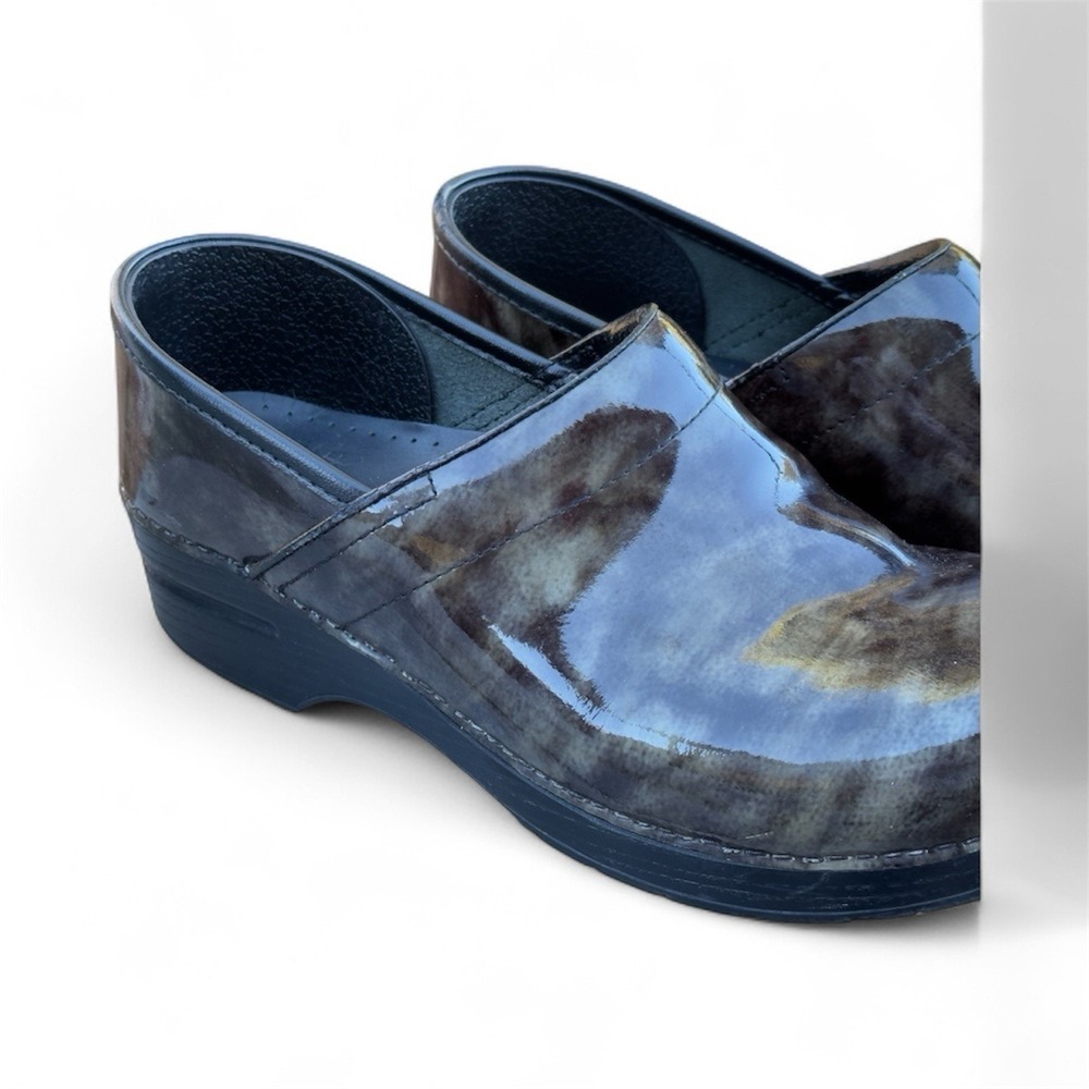 Dansko Marbled Clogs Women's 41 Size 10.5 - 11 Patent Leather ITALY Green Brown - Picture 3 of 13